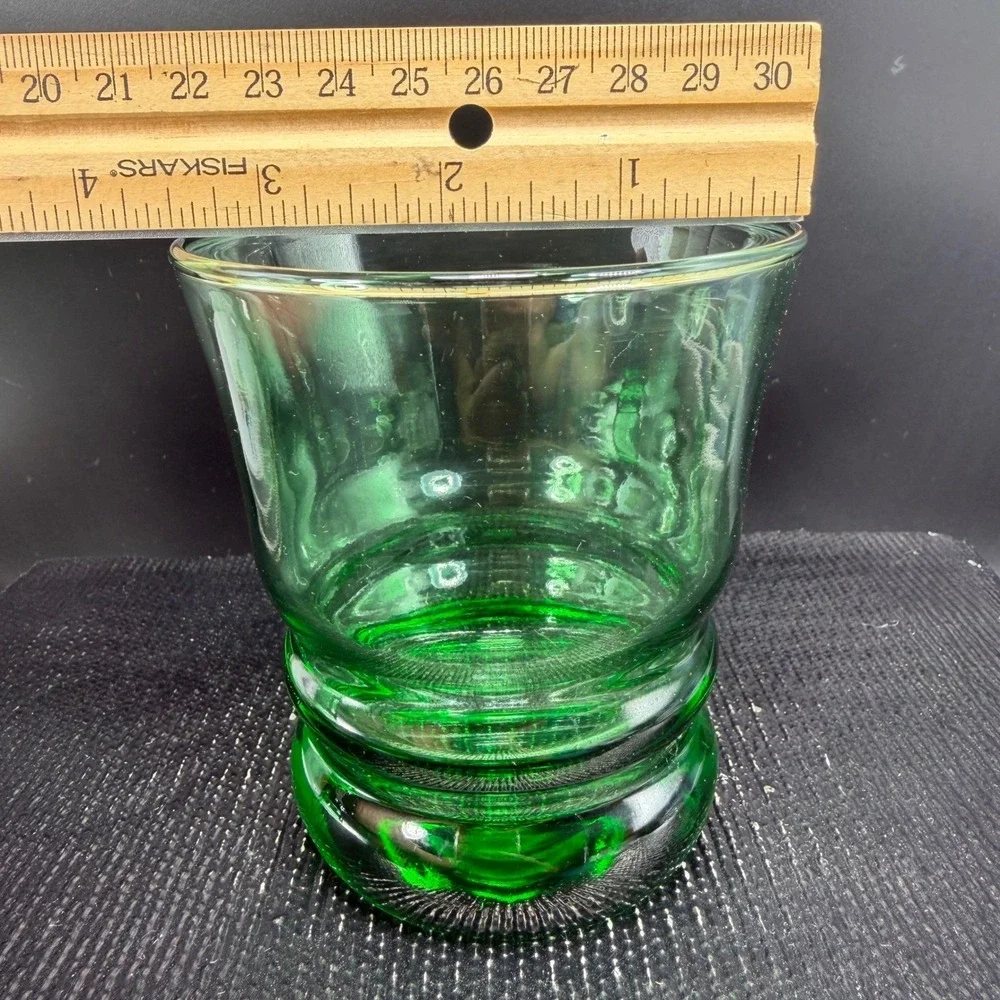 Anchor Hocking Green Glass Tumblers Ringed‎ Beehive Base Set of 2 Vintage 4 inch